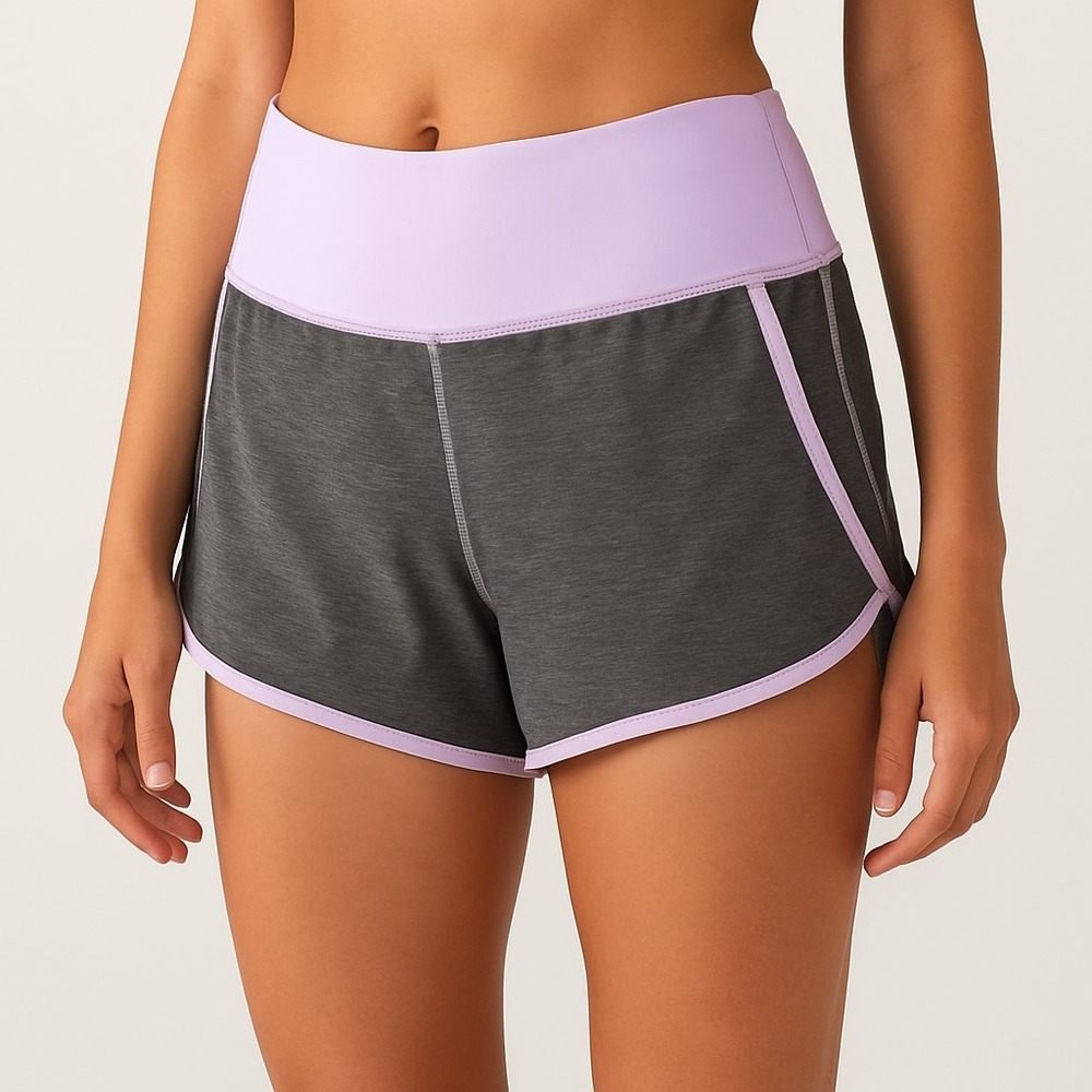 Lululemon Athletica Running Shorts Women Size 4 Grey Lavender Trim Zipper Pocket